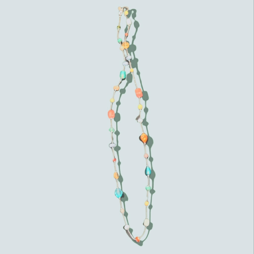 Lia Sophia Glass and Stone Bead Silver Tone Long Necklace